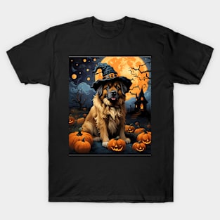 Aesthetic Halloween Leonberger Dog Witch Pumpkin Horror Nights Custom T-Shirt